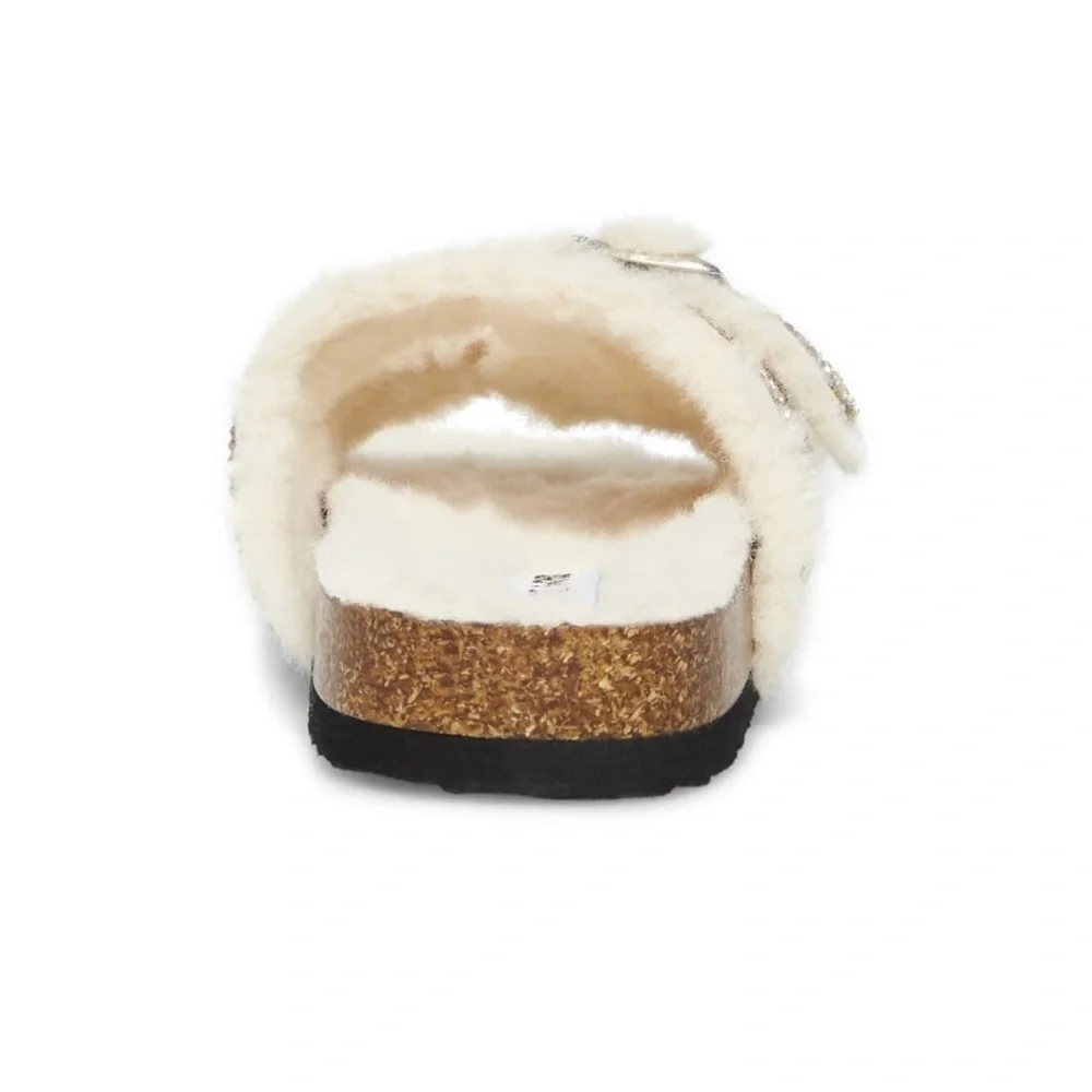 Steve Madden Jleena Rhinestone Faux Fur Double Strap Slip On Slide Girls 3 5W - Picture 4 of 8